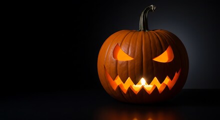 Fototapeta premium Carved Pumpkin with Glowing Face for Spooky Season