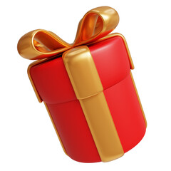 Christmas red gift box 3d rendered illustration. Christmas decoration 3d icon