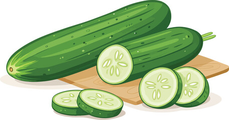 Cucumber on board in white background Illustration vector design, Cucumber Illustration vector design 