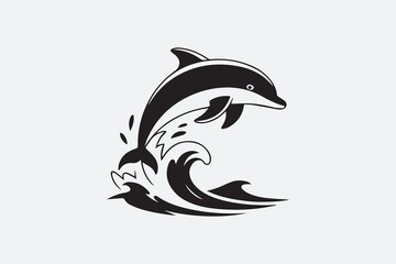 Naklejka premium dolphin wave silhouette illustration Vector