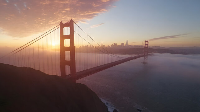 Golden Gate Bridge at Sunrise: Stunning San Francisco Skyline and Fog