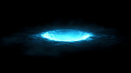 Fototapeta premium Soft blue glow emanating from void in black space, darkness, light. [Seraphic Depths] | Clouded Depths | soft void. Illustration