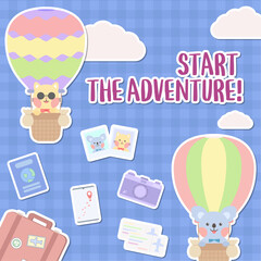 여행 요소 스티커로 만들어진 템플릿
