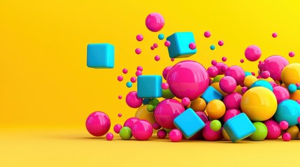 Vibrant Colorful Shapes in Motion Over Bright Yellow Background for Creative Projects and Designs