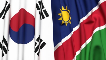 Flags of KOREA SOUTH and NAMIBIA with realistic cloth texture