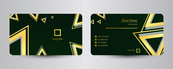 Business card with gold and dark green color design template
