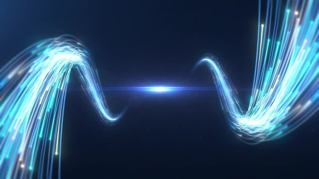 A colorful neon line with a glowing trail appears and rushes towards the screen from far to near, like a galaxy. Useful for intro elements, logo reveals, video openers.4k background.