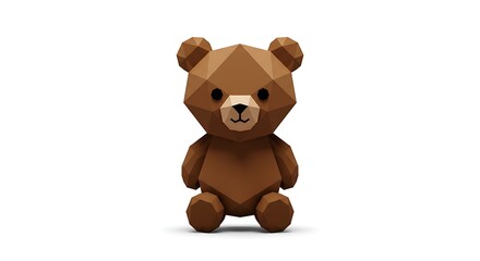 Obraz premium Geometric Teddy Bear Sitting Isolated on White Background