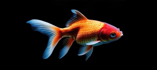 Fototapeta premium A vibrant goldfish gracefully swimming against a dark backdrop. showcasing its bright orange and yellow colors. ideal for aquatic-themed projects or nature studies