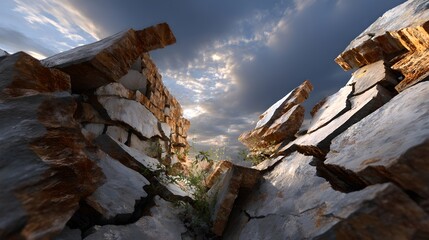 Obraz premium Rugged rocky landscape with dramatic sky background capturing the beauty of nature