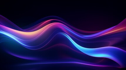 Neon Glowing Abstract Waves on Dark Background with Vibrant Light Trails and Futuristic Energy Flow