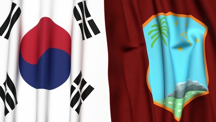 Flags of KOREA SOUTH and West Indies with realistic cloth texture