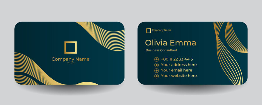 Stylish business card design with dark green and golden color