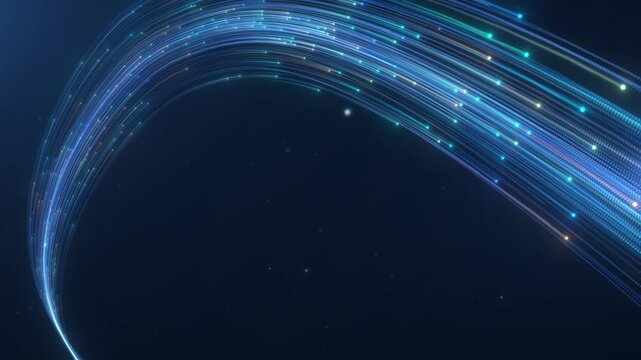 A colorful neon line with a glowing trail appears and rushes towards the screen from far to near, like a galaxy. Useful for intro elements, logo reveals, video openers.4k background.