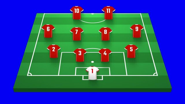 Football or Soccer  Line Up Animation. Blue Background