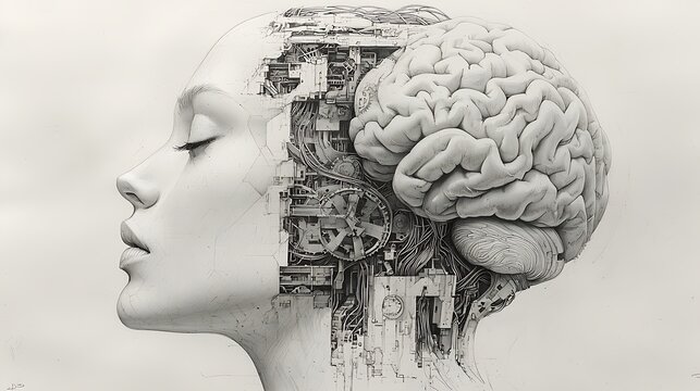 Human brain morphing into mechanical gears high resolution picture