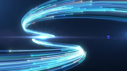 Two colorful neon lines with glowing trails appearing and rushing towards the screen from far to near for intro element, logo reveal, video opener. 4K background. - Powered by Adobe