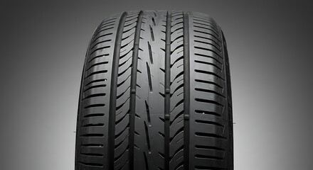 Close-up of Car Tire Tread Pattern on Gray Background