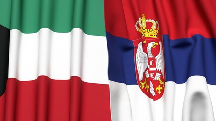Flags of KUWAIT and SERBIA with realistic cloth texture