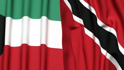 Flags of KUWAIT and TRINIDAD with realistic cloth texture