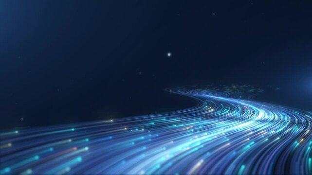 Colorful neon lines with glowing trails appearing and flowing like a stream into the distance, for intro elements, logo reveals, video openers.4K background.