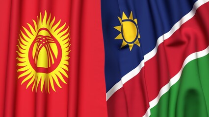 Flags of KYRGYZSTAN and NAMIBIA with realistic cloth texture