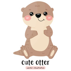Fototapeta premium Cute otter and fish cartoon vector illustration
