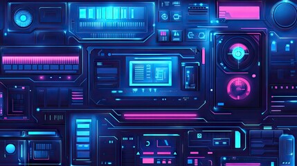 A futuristic sci-fi interior featuring glowing panels and a central door. highlighting advanced technology and vibrant colors. ideal for digital art or gaming backgrounds