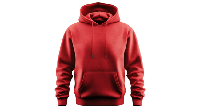 Classic red hooded sweatshirt, featuring a kangaroo pocket and drawstring hood.  Simple, comfortable design