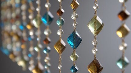 A row of colorful beads with a blue one in the middle