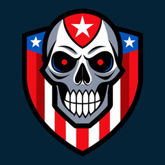 Patriotic Skull with American Flag Design Bold Graphic USA Shield Emblem Vector