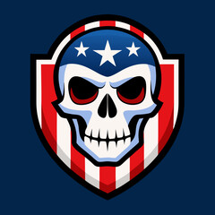 Patriotic Skull with American Flag Design Bold Graphic USA Shield Emblem Vector