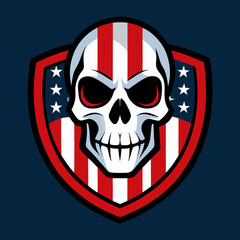 Patriotic Skull with American Flag Design Bold Graphic USA Shield Emblem Vector