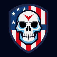 Patriotic Skull with American Flag Design Bold Graphic USA Shield Emblem Vector
