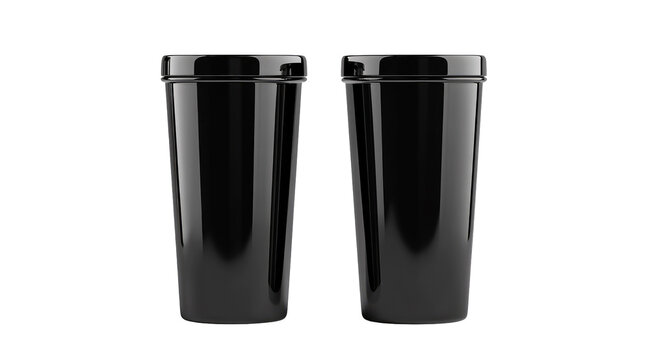 Two sleek, black, cylindrical cups stand side-by-side