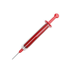 Fototapeta premium Red Syringe Filled with Liquid - Medical, Science, and Healthcare Concept