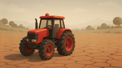 Obraz premium Cartoon Tractor on a Dry, Cracked Field