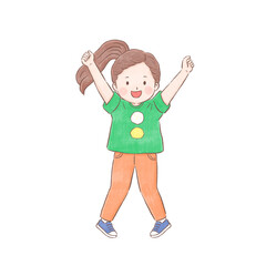 Happy girls jumping and having fun, cheerful children of all ages, vector illustration