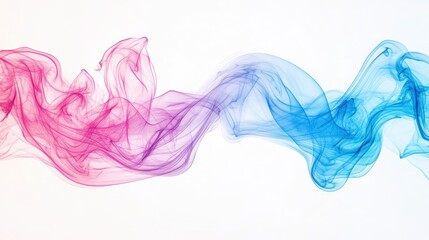 Fototapeta premium A vibrant swirl of blue and pink smoke gracefully intertwining against a white background. creating an ethereal atmosphere ideal for artistic or abstract design use