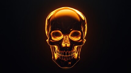 A glowing. stylized skull illuminated in vibrant orange against a dark background. symbolizing themes of mortality and the human experience. ideal for artistic or educational use