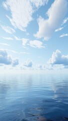 Fototapeta premium A serene seascape featuring gentle waves beneath a vibrant blue sky filled with fluffy white clouds. evoking a sense of tranquility and peace. ideal for relaxation themes
