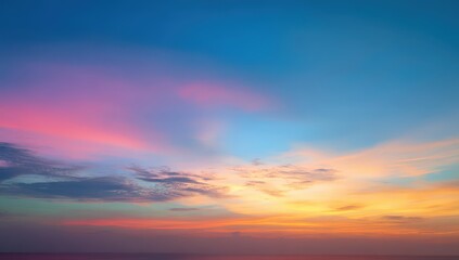 Obraz premium Vibrant sunset sky over calm ocean horizon.