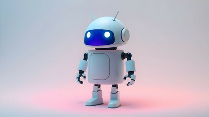 small humanoid robot with white body blue eyes and glowing red lights for use in sci fi illustrations, robotics concepts, or digital art projects