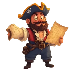 Pirate adventure with treasure map fantasy island cartoon character colorful background playful perspective imagination