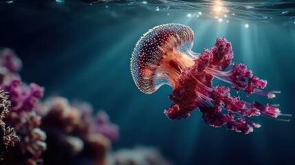 Jellyfish in underwater coral reef