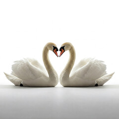 Fototapeta premium two swans shaped heart on white background