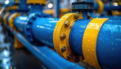 Industrial Pipeline System with Wet Metallic Components in Vivid Colors