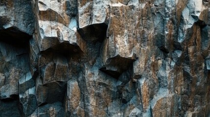 Close-up view of textured charcoal-like rock formations. showcasing layered surfaces with orange highlights. ideal for backgrounds in nature-themed designs and artistic projects