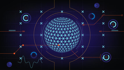 Global Data Analytics Interface Abstract World Sphere with Interactive HUD Elements
