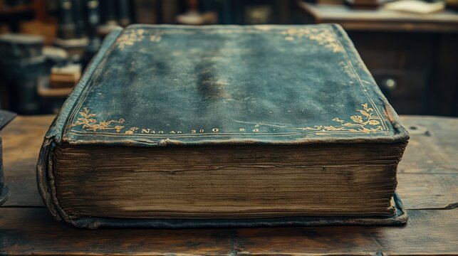 Teal patinated antique book